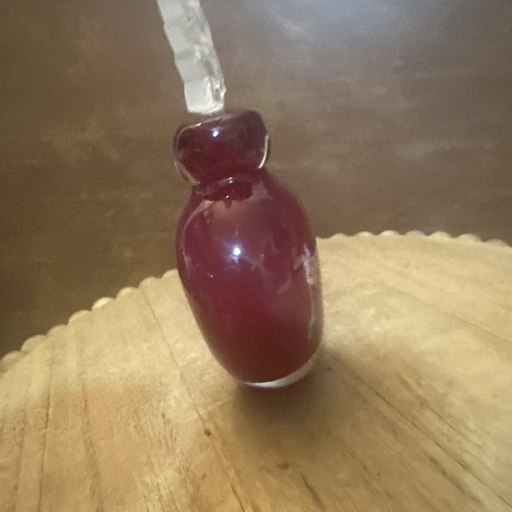 Vintage Cherry Ruby Red Art Glass Perfume Bottle w/ Flowers & Stopper - Picture 3 of 7